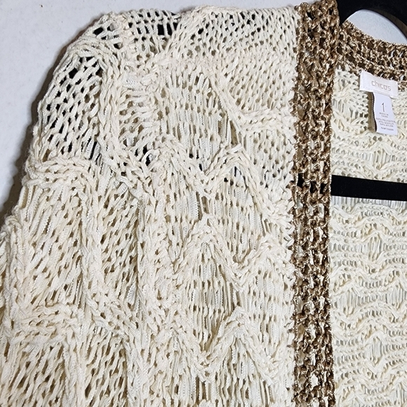 Chico's Knit Cardigan Cream Tan Bronze Open Front Size Medium (Size 1) - Picture 3 of 16